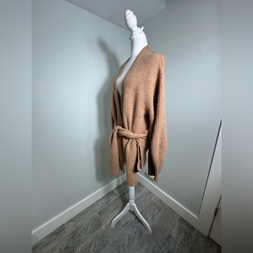 Brochu Walker Wool Baby Alpaca Camel Tie Hansen Wrap Cardigan Size Large - Picture 6 of 17